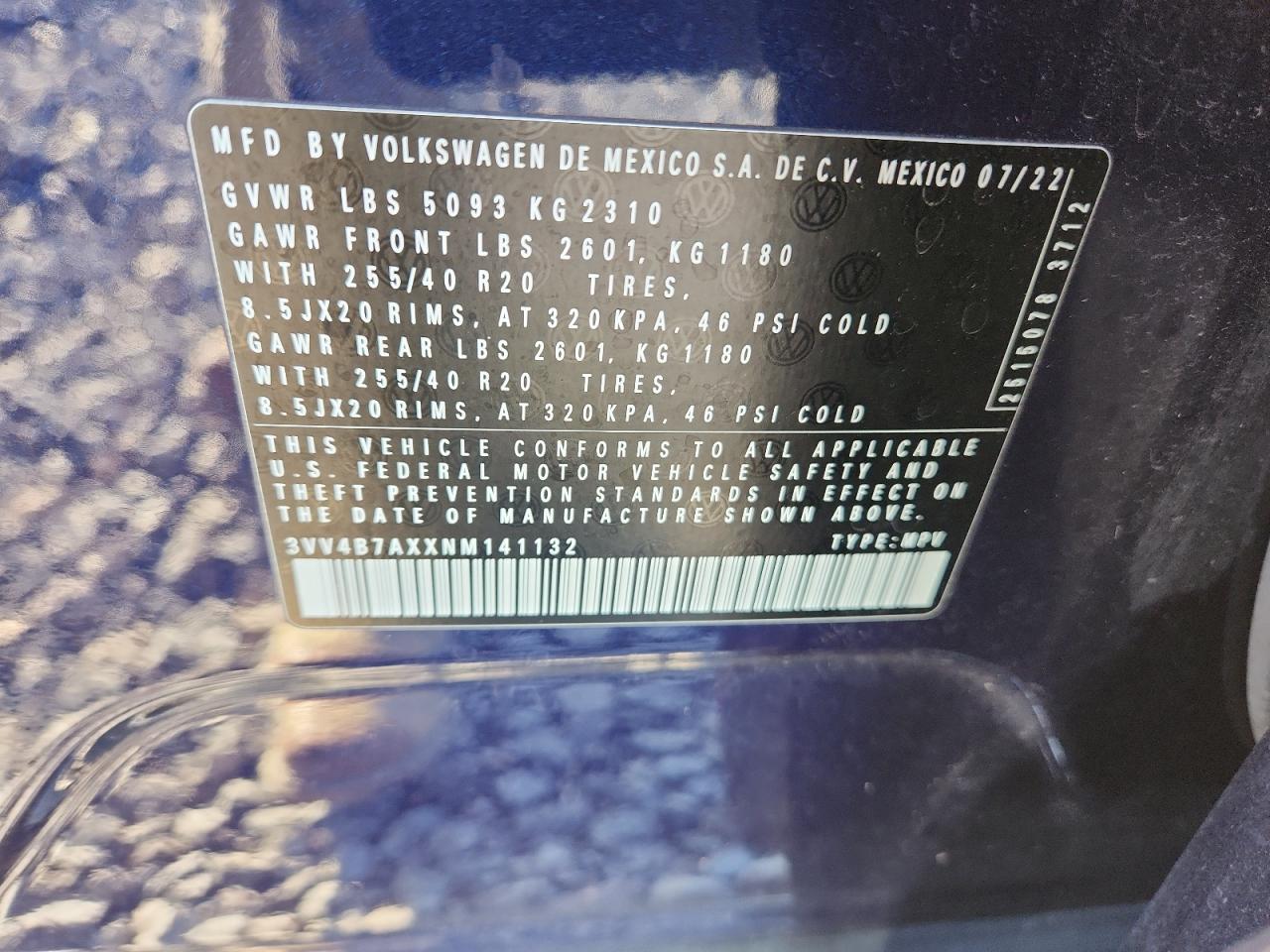 2022 Volkswagen Tiguan Sel R-Line VIN: 3VV4B7AXXNM141132 Lot: 90684145