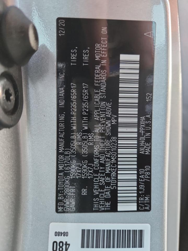 2021 Toyota Sienna Xle VIN: 5TDYRKEC1MS010238 Lot: 85594395