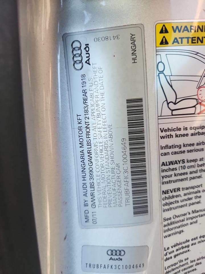 2012 Audi Tt Premium Plus VIN: TRUBFAFK3C1004649 Lot: 89644635