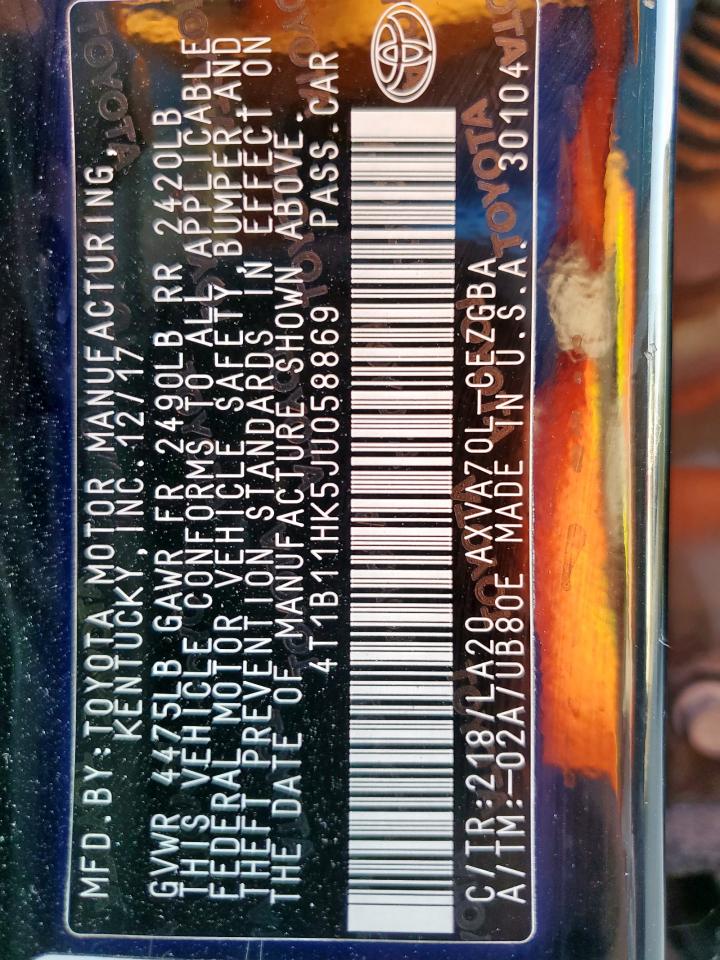 2018 Toyota Camry L VIN: 4T1B11HK5JU058869 Lot: 85528305