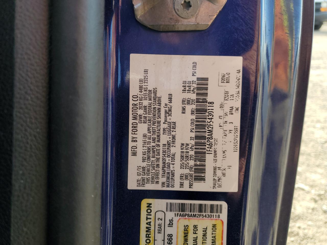 2015 Ford Mustang VIN: 1FA6P8AM2F5430118 Lot: 84961435