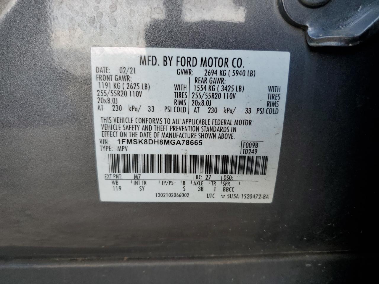 2021 Ford Explorer Xlt VIN: 1FMSK8DH8MGA78665 Lot: 84722305