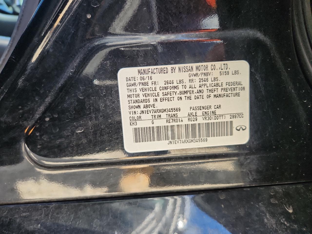 2016 Infiniti Q50 Premium VIN: JN1EV7ARXGM345569 Lot: 87074485