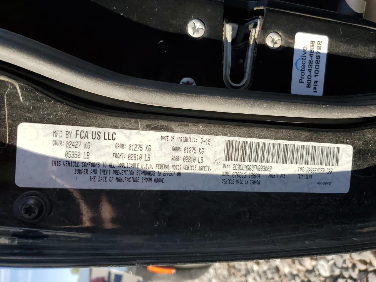 2015 Chrysler 300 S VIN: 2C3CCAGG3FH883002 Lot: 85573825