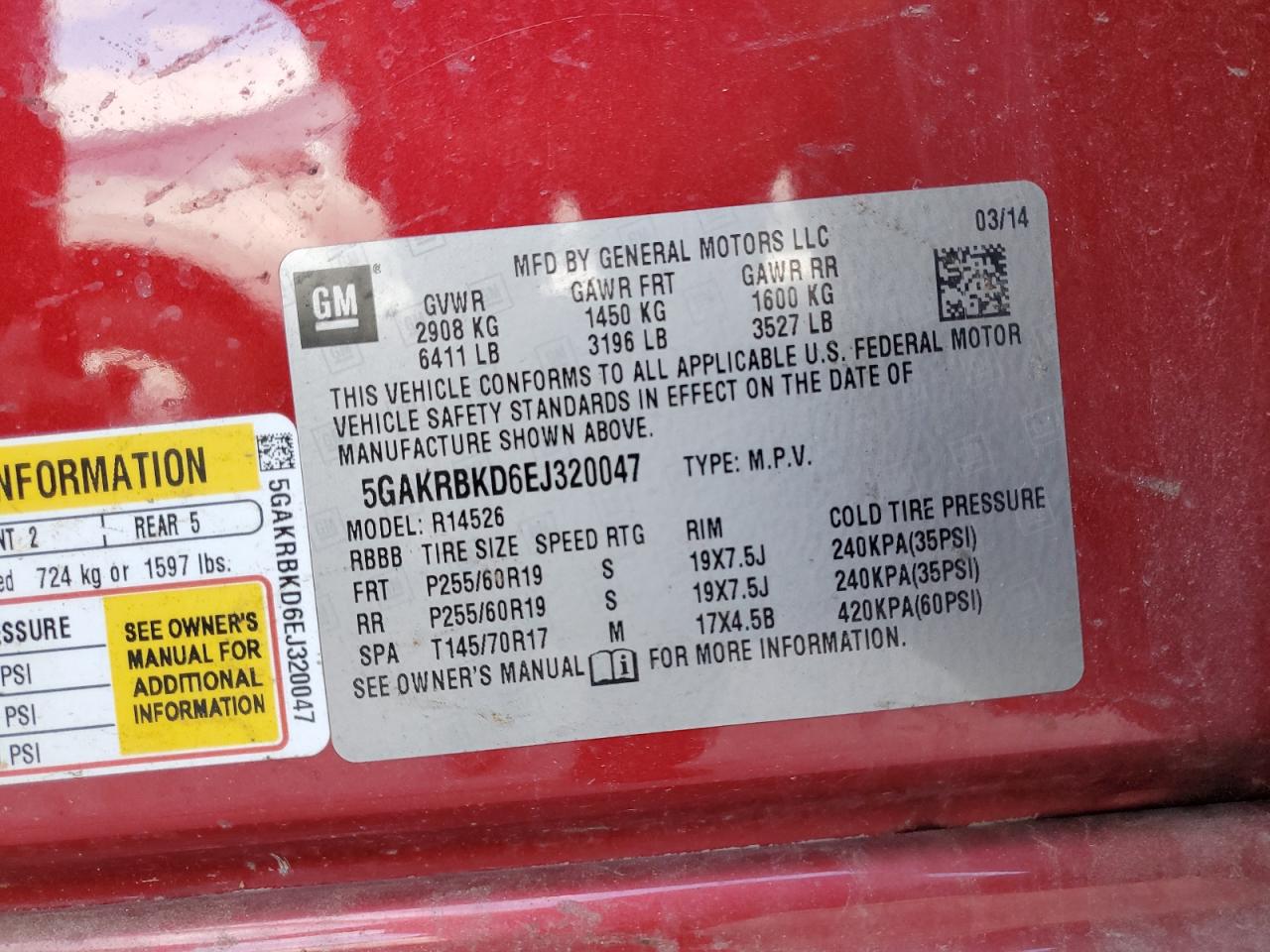 2014 Buick Enclave VIN: 5GAKRBKD6EJ320047 Lot: 90344495