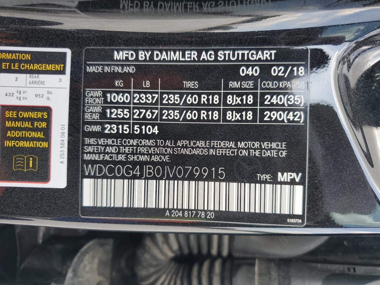 2018 Mercedes-Benz Glc 300 VIN: WDC0G4JB0JV079915 Lot: 89640675