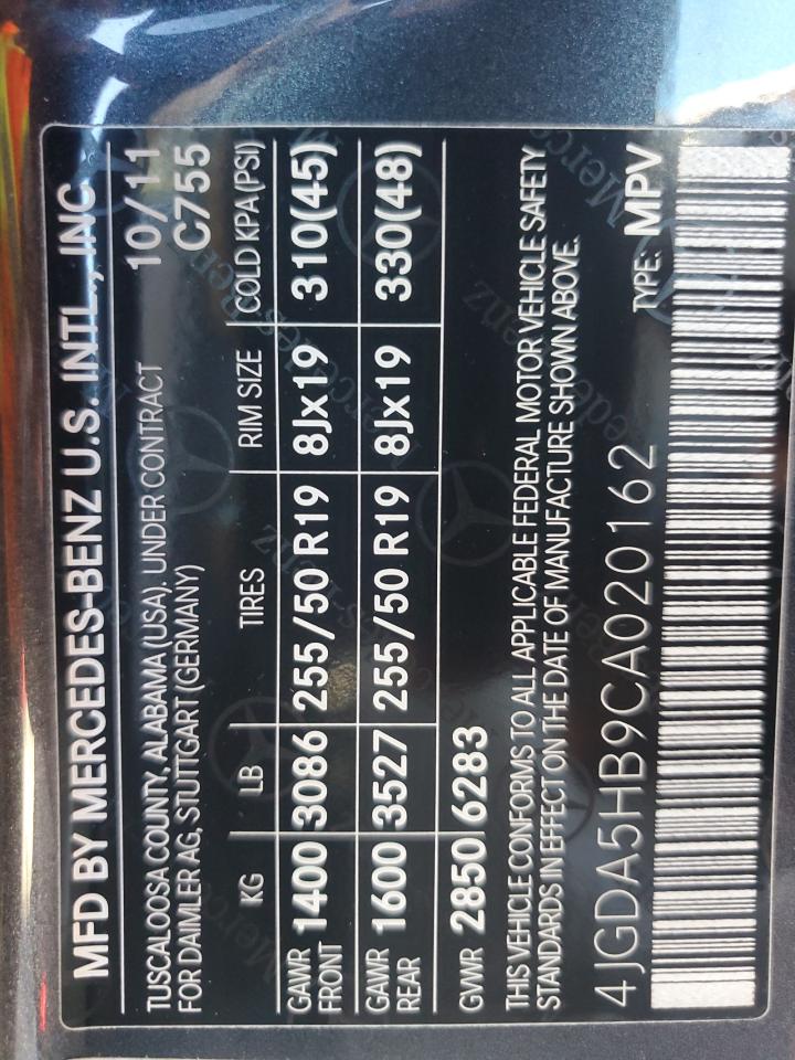 2012 Mercedes-Benz Ml 350 4Matic VIN: 4JGDA5HB9CA020162 Lot: 89595425