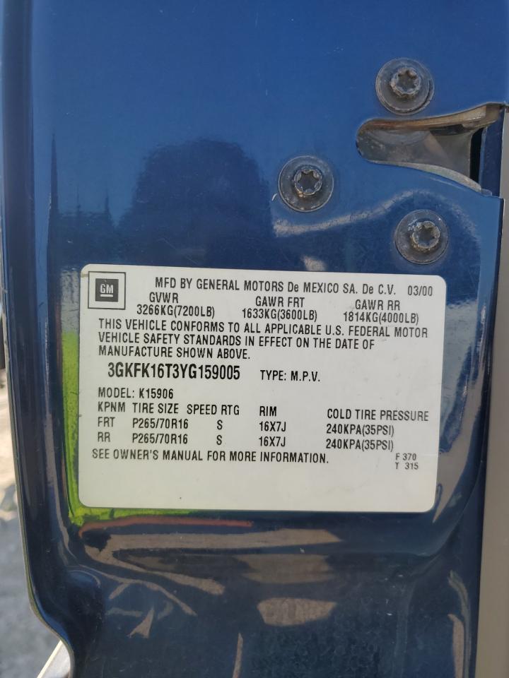 2000 GMC Yukon Xl K1500 VIN: 3GKFK16T3YG159005 Lot: 81383215