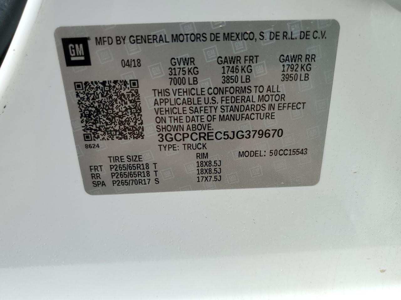 2018 Chevrolet Silverado C1500 Lt VIN: 3GCPCREC5JG379670 Lot: 84902715