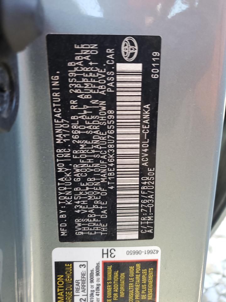 2008 Toyota Camry Ce VIN: 4T1BE46K38U765598 Lot: 84941495