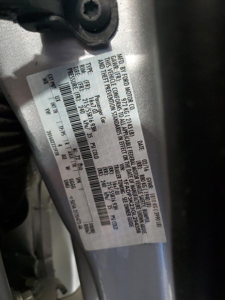 2016 Ford Focus Se VIN: 1FADP3K23GL294358 Lot: 86063815