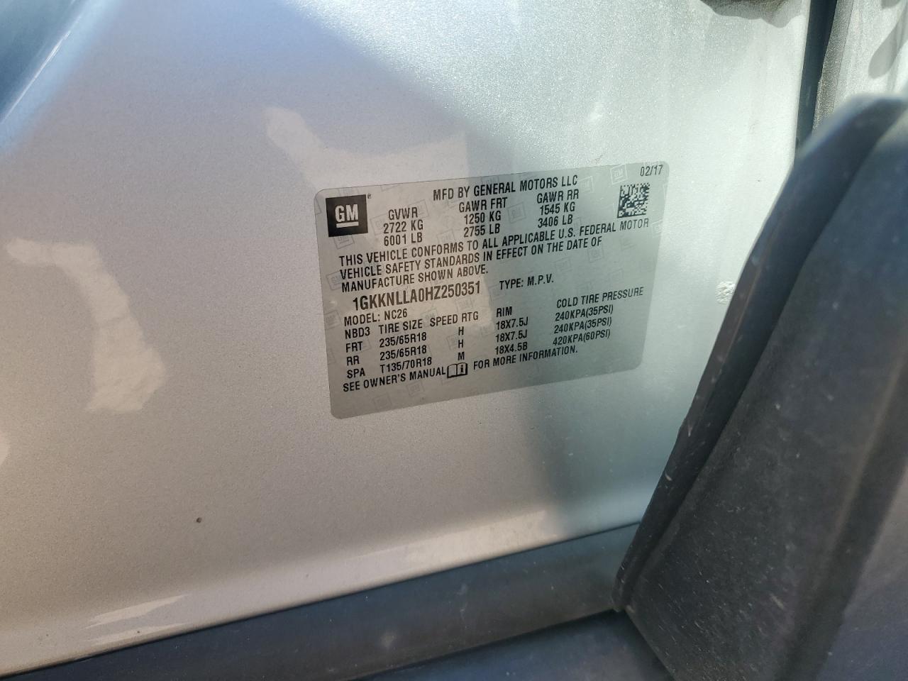 2017 GMC Acadia Sle VIN: 1GKKNLLA0HZ250351 Lot: 86461945