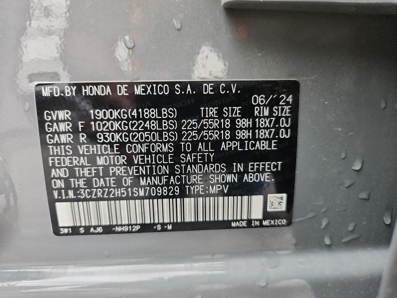 2025 Honda Hr-V Sport VIN: 3CZRZ2H51SM709829 Lot: 86239275