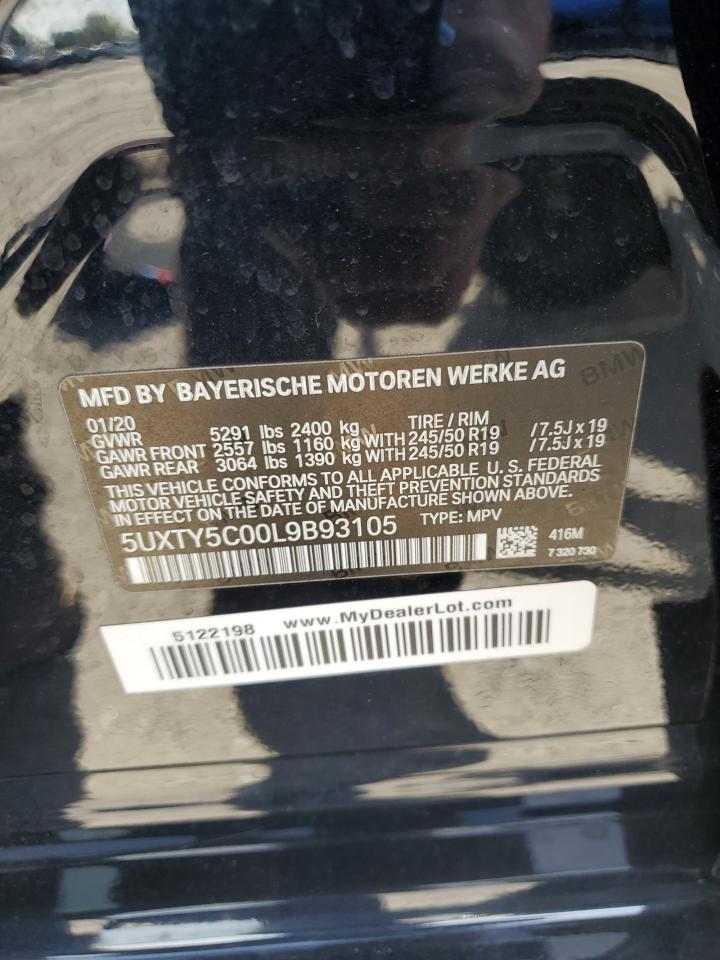 2020 BMW X3 xDrive30I VIN: 5UXTY5C00L9B93105 Lot: 85302655