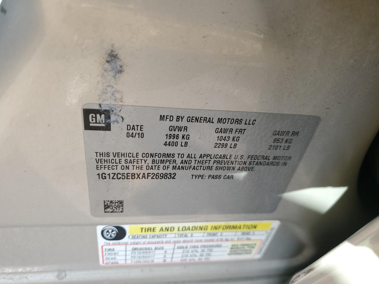 2010 Chevrolet Malibu 1Lt VIN: 1G1ZC5EBXAF269832 Lot: 87217865