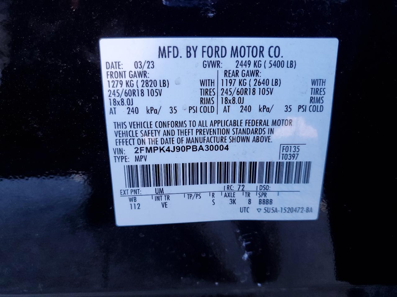 2023 Ford Edge Sel VIN: 2FMPK4J90PBA30004 Lot: 85531745