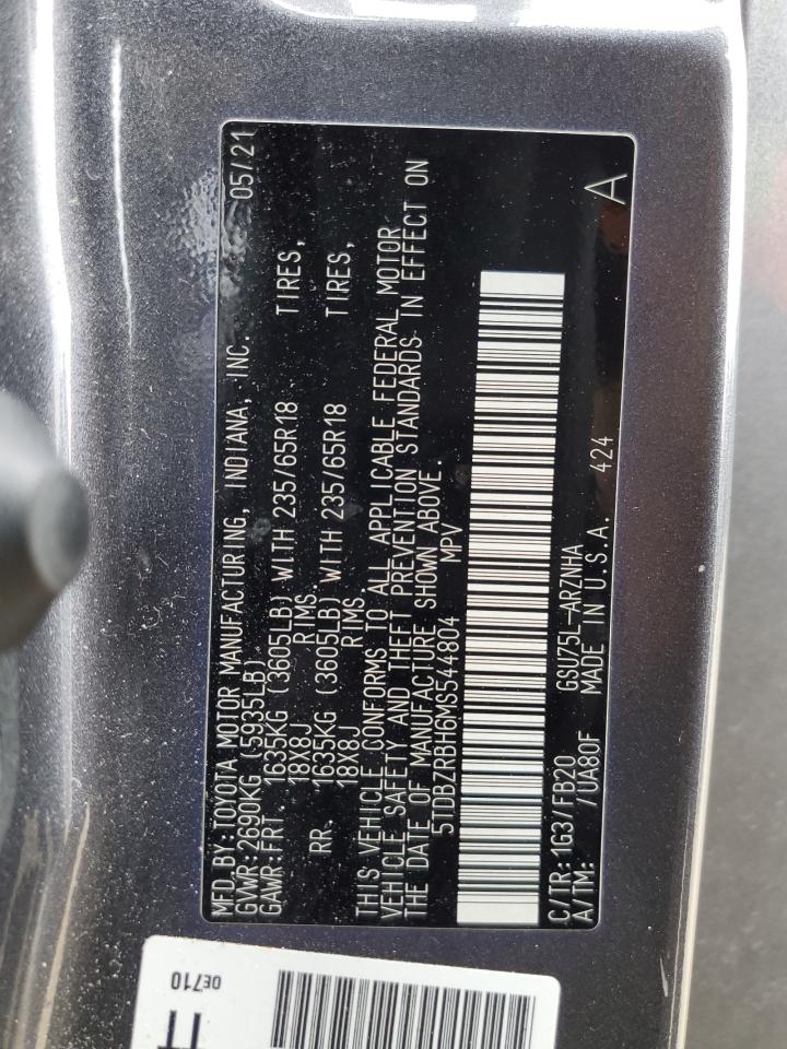 2021 Toyota Highlander L VIN: 5TDBZRBH6MS544804 Lot: 82340505