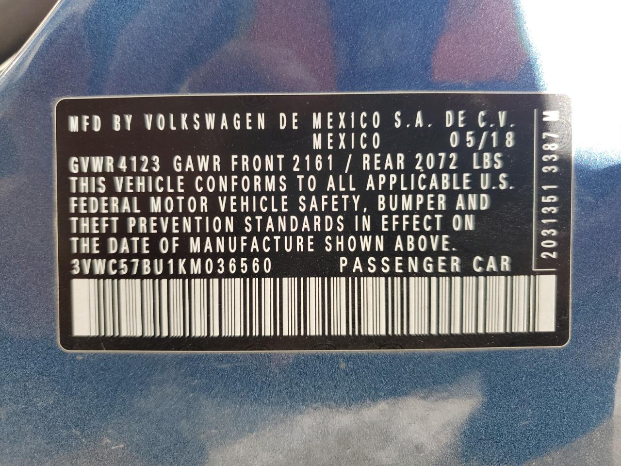 2019 Volkswagen Jetta S VIN: 3VWC57BU1KM036560 Lot: 85386765