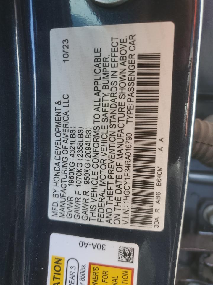 2024 Honda Accord Ex VIN: 1HGCY1F34RA016790 Lot: 84418205