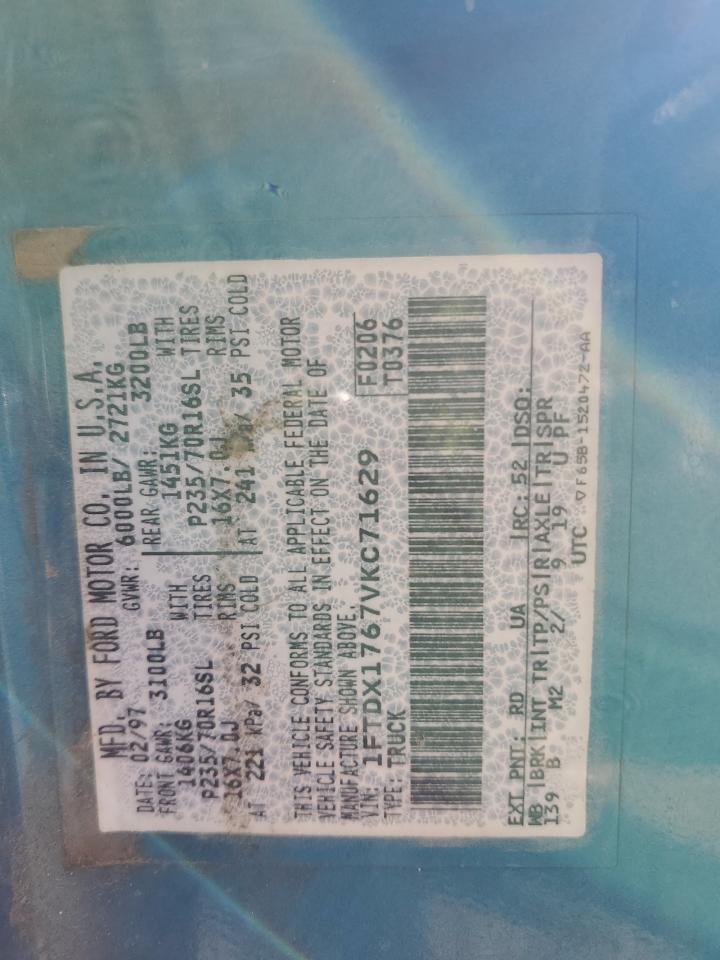 1997 Ford F150 VIN: 1FTDX1767VKC71629 Lot: 90294295