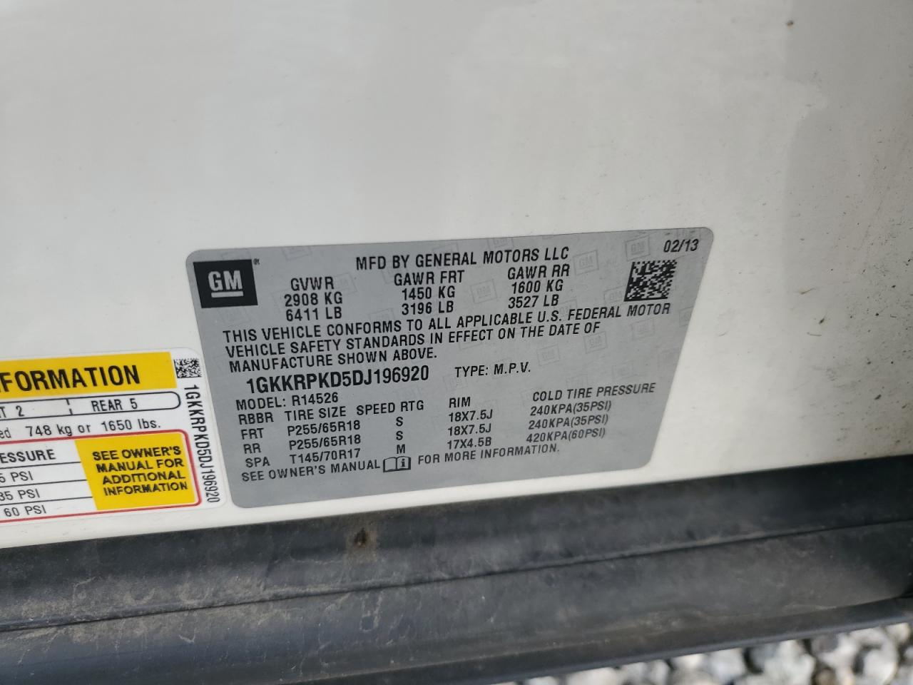 2013 GMC Acadia Sle VIN: 1GKKRPKD5DJ196920 Lot: 82262065