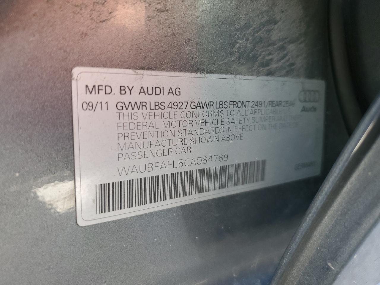 2012 Audi A4 Premium VIN: WAUBFAFL5CA064769 Lot: 90377555