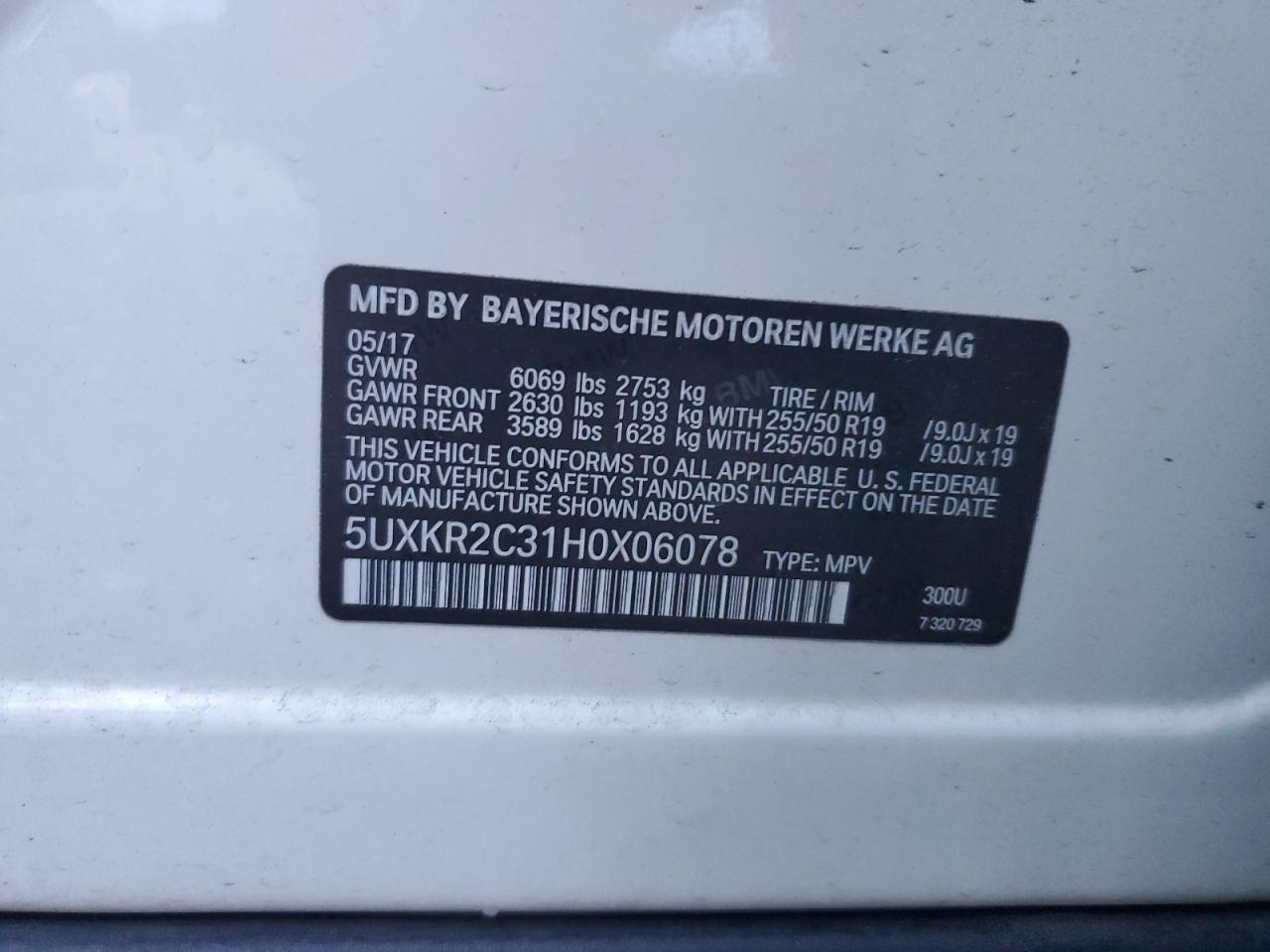 2017 BMW X5 Sdrive35I VIN: 5UXKR2C31H0X06078 Lot: 85887425