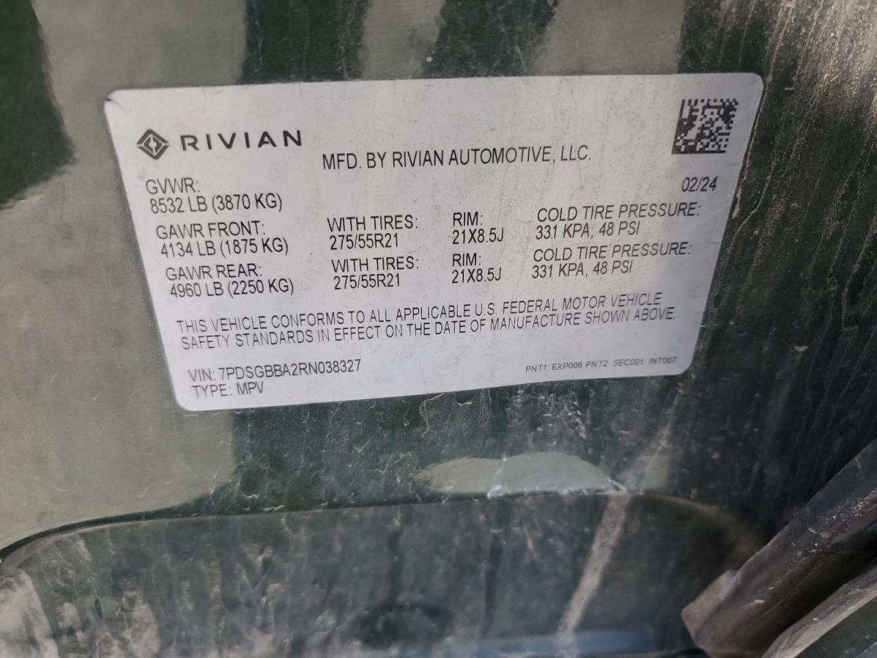 2024 Rivian R1S Adventure VIN: 7PDSGBBA2RN038327 Lot: 82298355