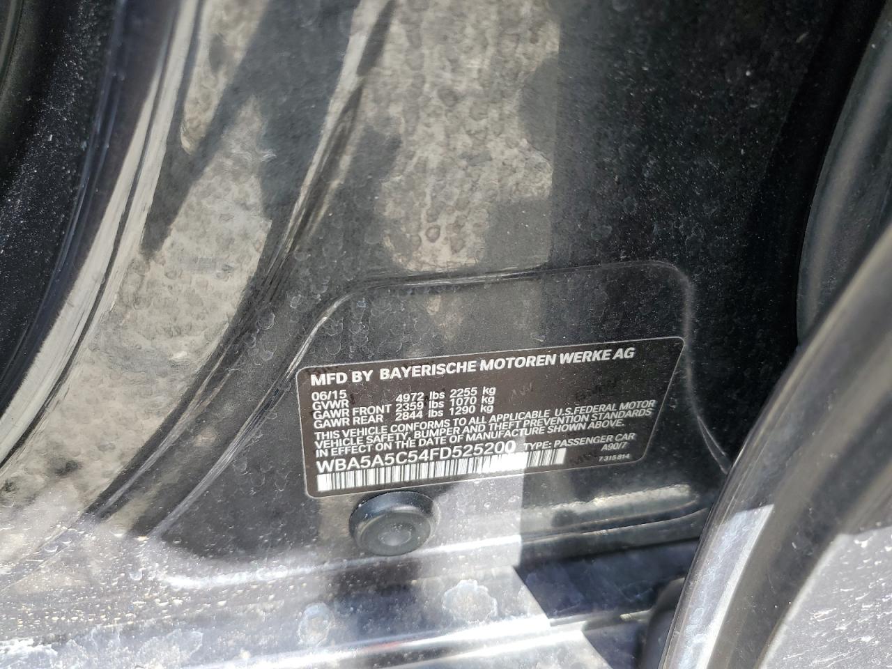 2015 BMW 528 I VIN: WBA5A5C54FD525200 Lot: 85525295