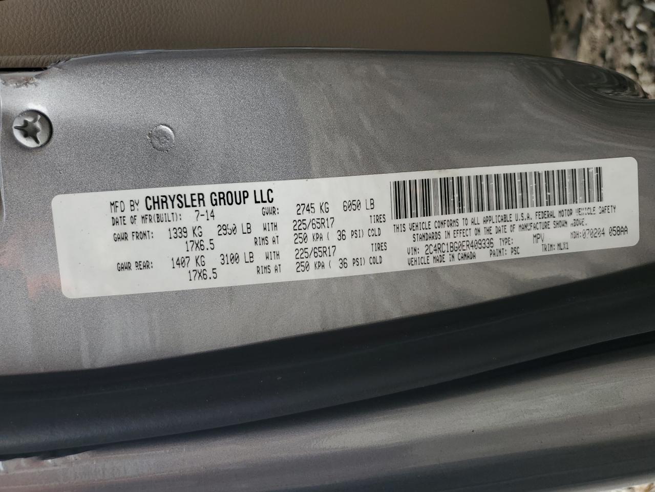 2014 Chrysler Town & Country Touring VIN: 2C4RC1BG0ER409336 Lot: 85696135