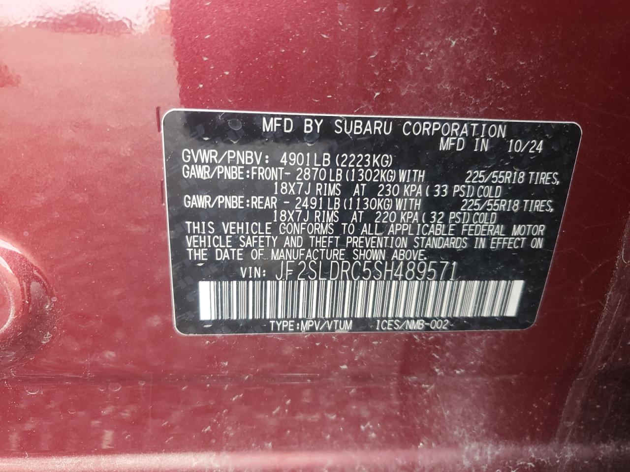 2025 Subaru Forester Limited VIN: JF2SLDRC5SH489571 Lot: 84281785