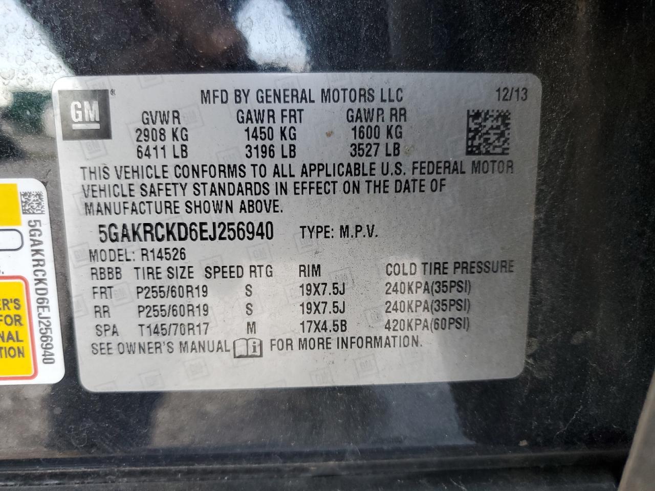 2014 Buick Enclave VIN: 5GAKRCKD6EJ256940 Lot: 90261175