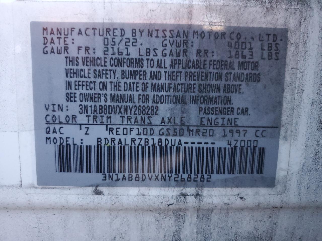 2022 Nissan Sentra Sr VIN: 3N1AB8DVXNY268282 Lot: 83871615