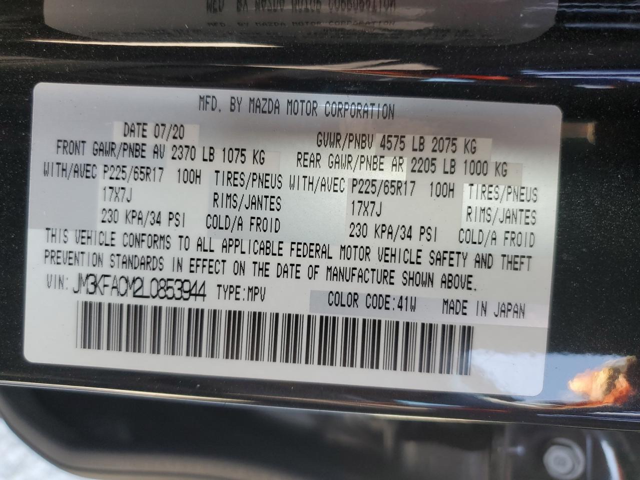 2020 Mazda Cx-5 Touring VIN: JM3KFACM2L0853944 Lot: 86728465