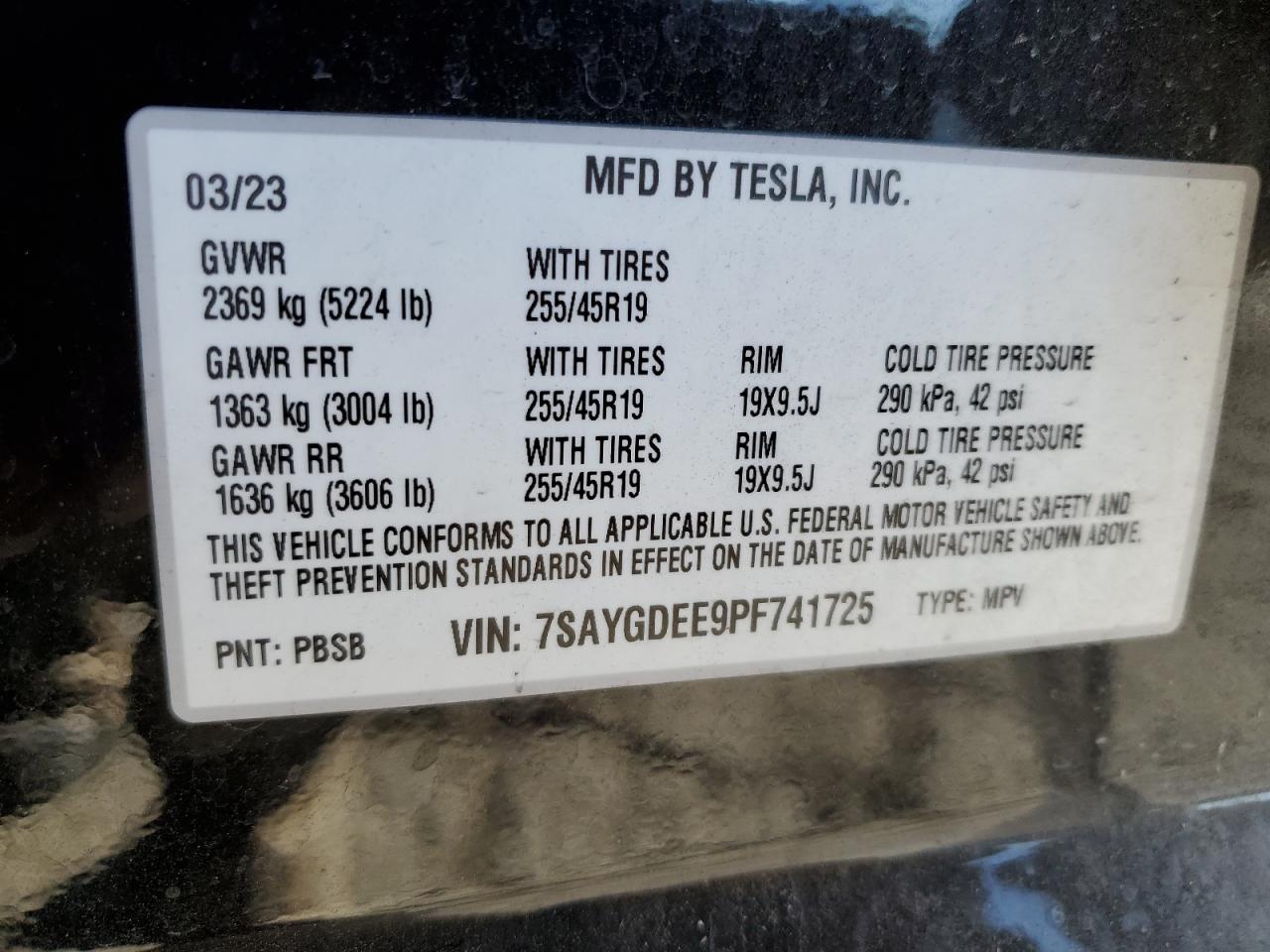 2023 Tesla Model Y VIN: 7SAYGDEE9PF741725 Lot: 82362375