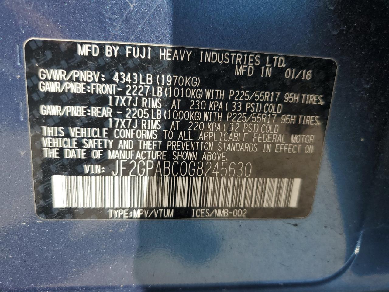 2016 Subaru Crosstrek Premium VIN: JF2GPABC0G8245630 Lot: 85473525