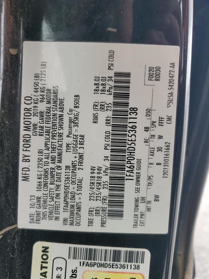 2014 Ford Fusion Se VIN: 1FA6P0HD5E5361138 Lot: 85959875