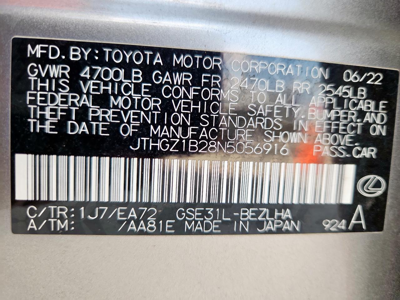 2022 Lexus Is 350 F Sport VIN: JTHGZ1B28N5056916 Lot: 84548875