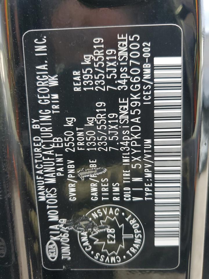 2019 Kia Sorento Sx VIN: 5XYPKDA59KG607005 Lot: 85267585