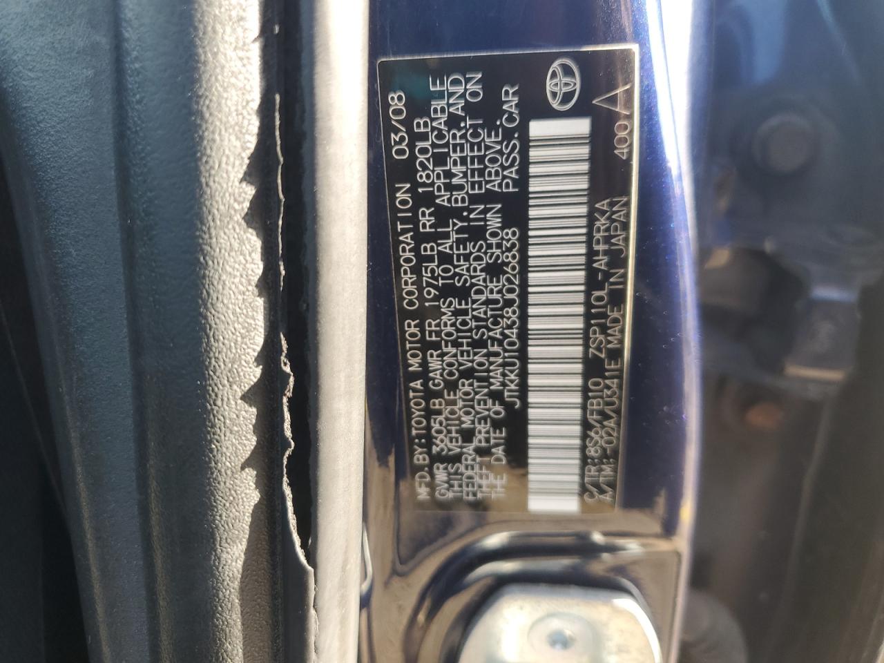 2008 Toyota Scion Xd VIN: JTKKU10438J026838 Lot: 82227575