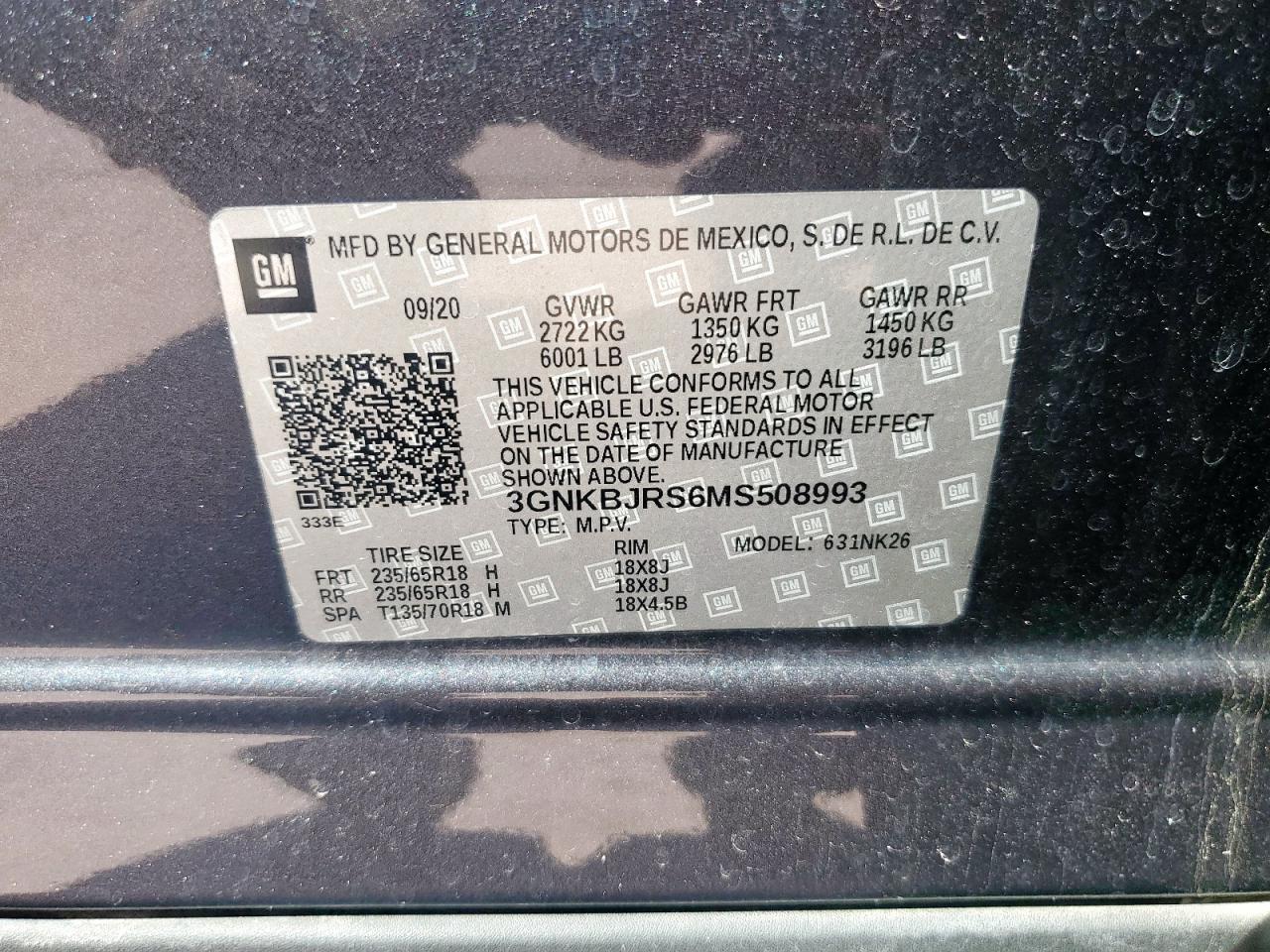 2021 Chevrolet Blazer 3Lt VIN: 3GNKBJRS6MS508993 Lot: 81902935