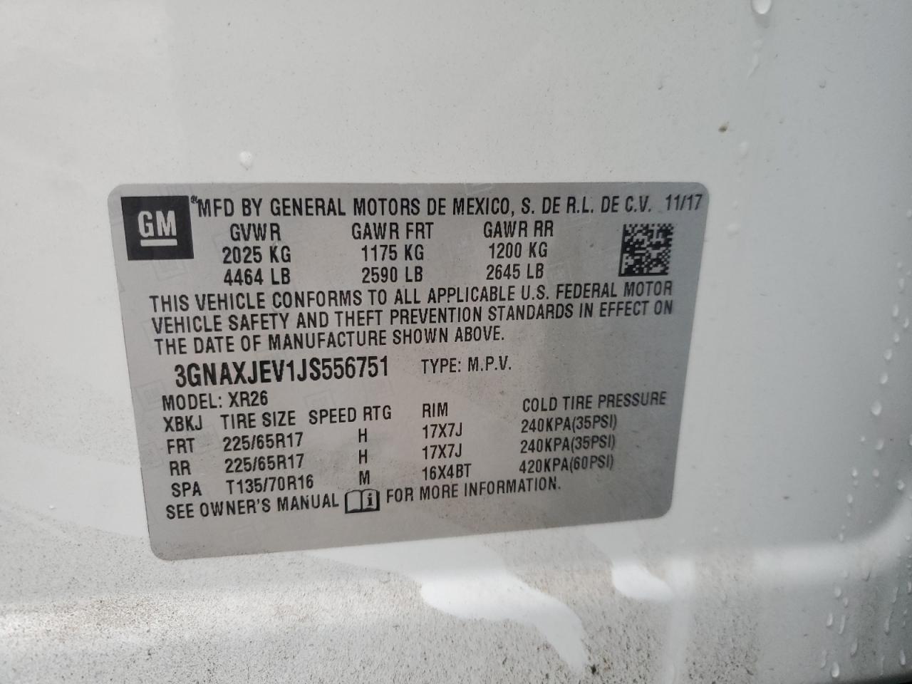 2018 Chevrolet Equinox Lt VIN: 3GNAXJEV1JS556751 Lot: 91041905