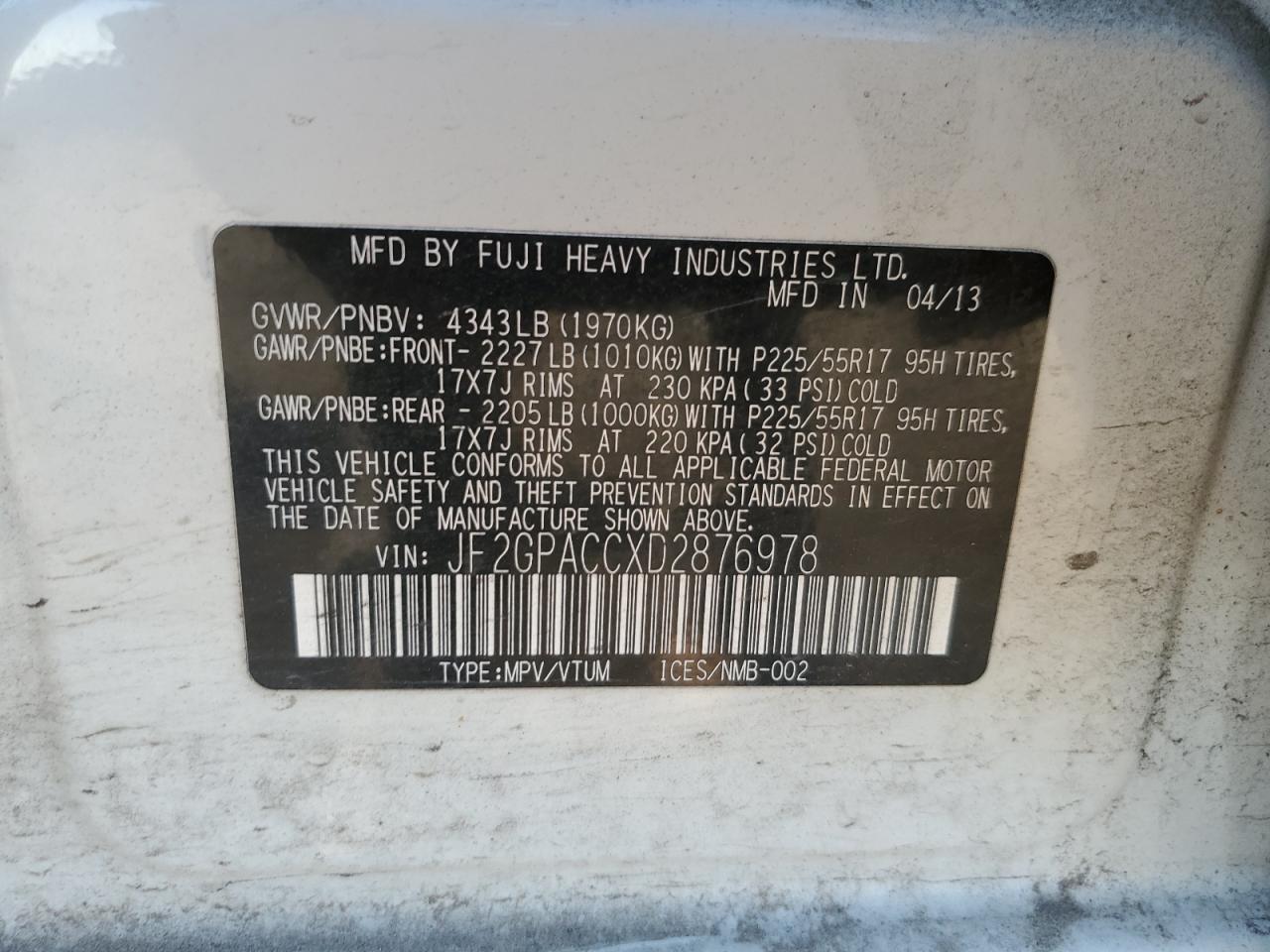 2013 Subaru Xv Crosstrek 2.0 Premium VIN: JF2GPACCXD2876978 Lot: 85128445