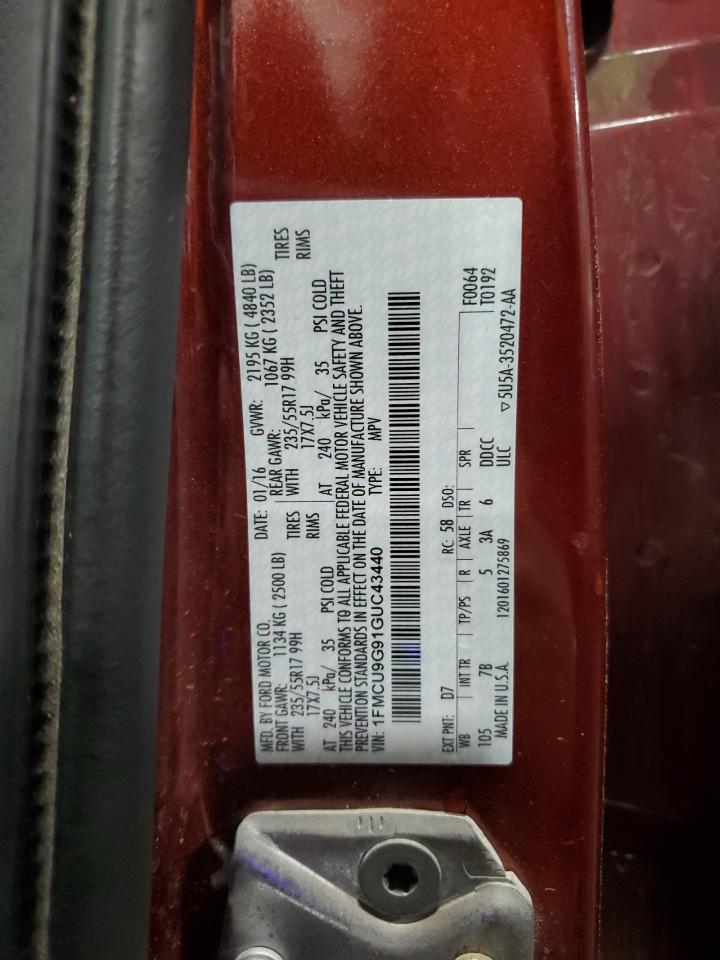 2016 Ford Escape Se VIN: 1FMCU9G91GUC43440 Lot: 90475425