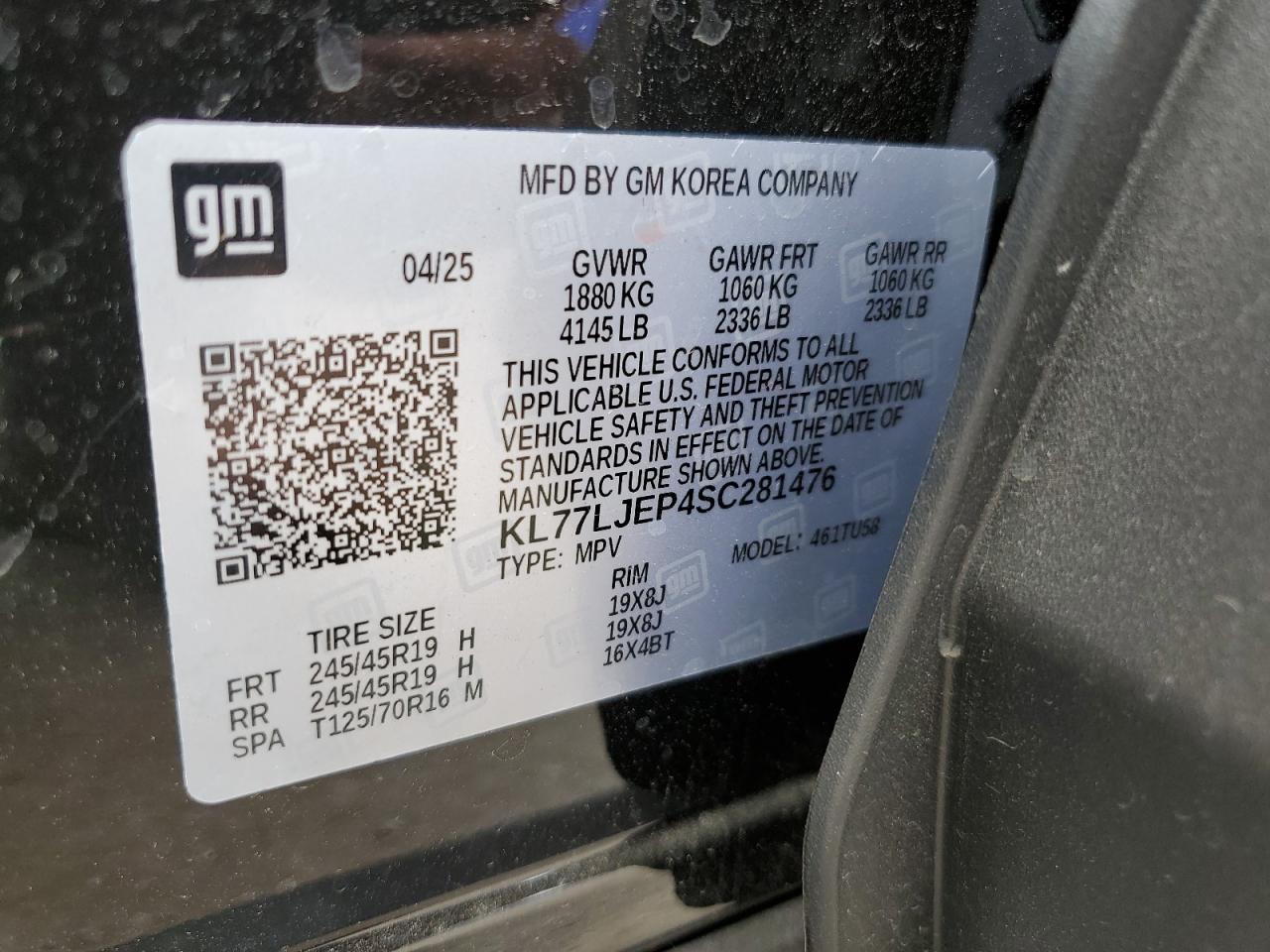 2025 Chevrolet Trax 2Rs VIN: KL77LJEP4SC281476 Lot: 86618495