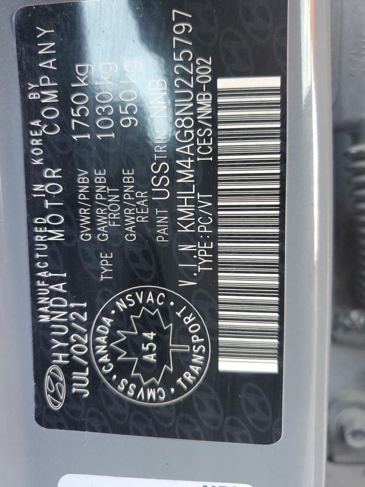 2022 Hyundai Elantra Sel VIN: KMHLM4AG8NU225797 Lot: 85360645