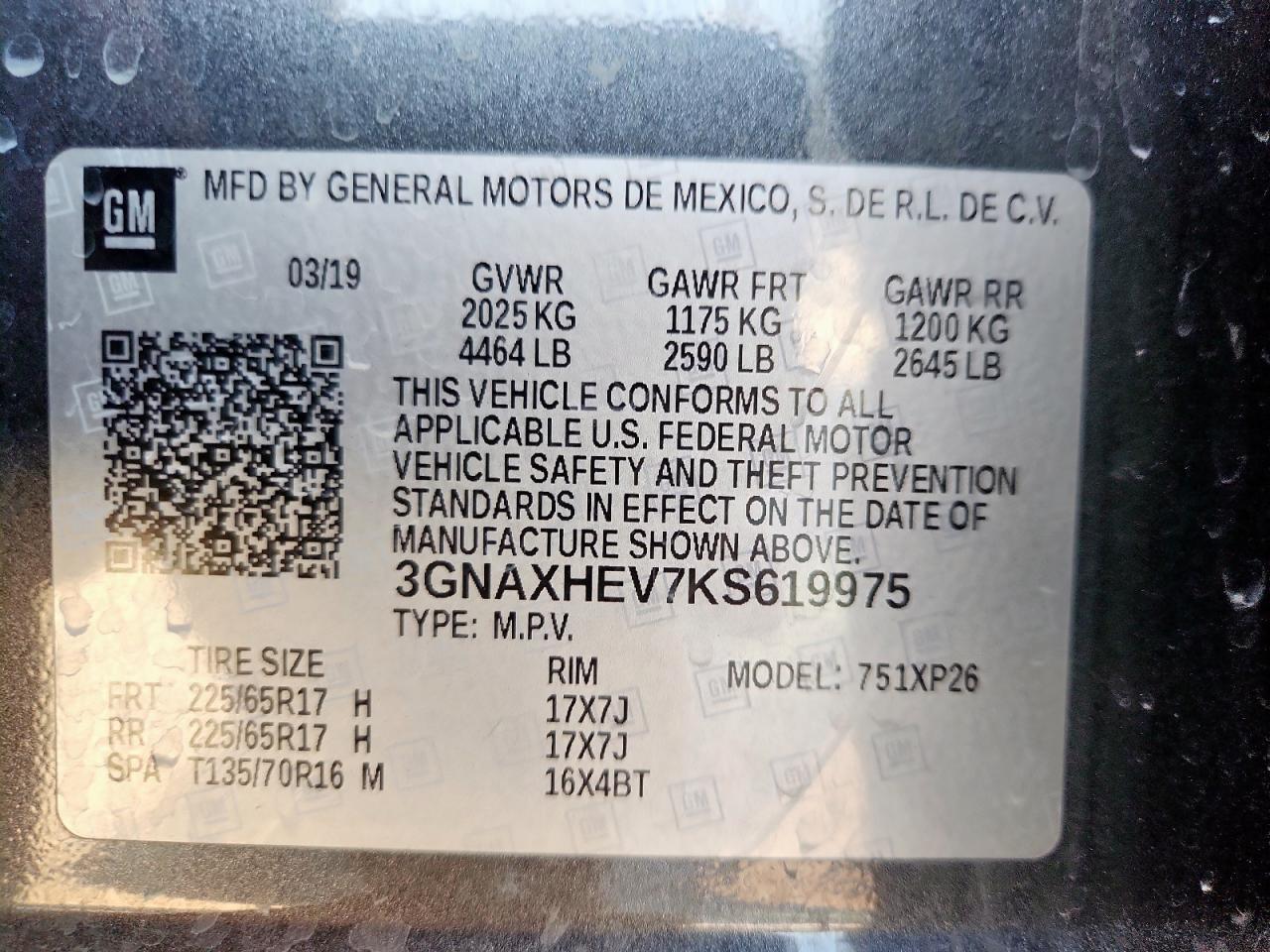 2019 Chevrolet Equinox Ls VIN: 3GNAXHEV7KS619975 Lot: 82178185