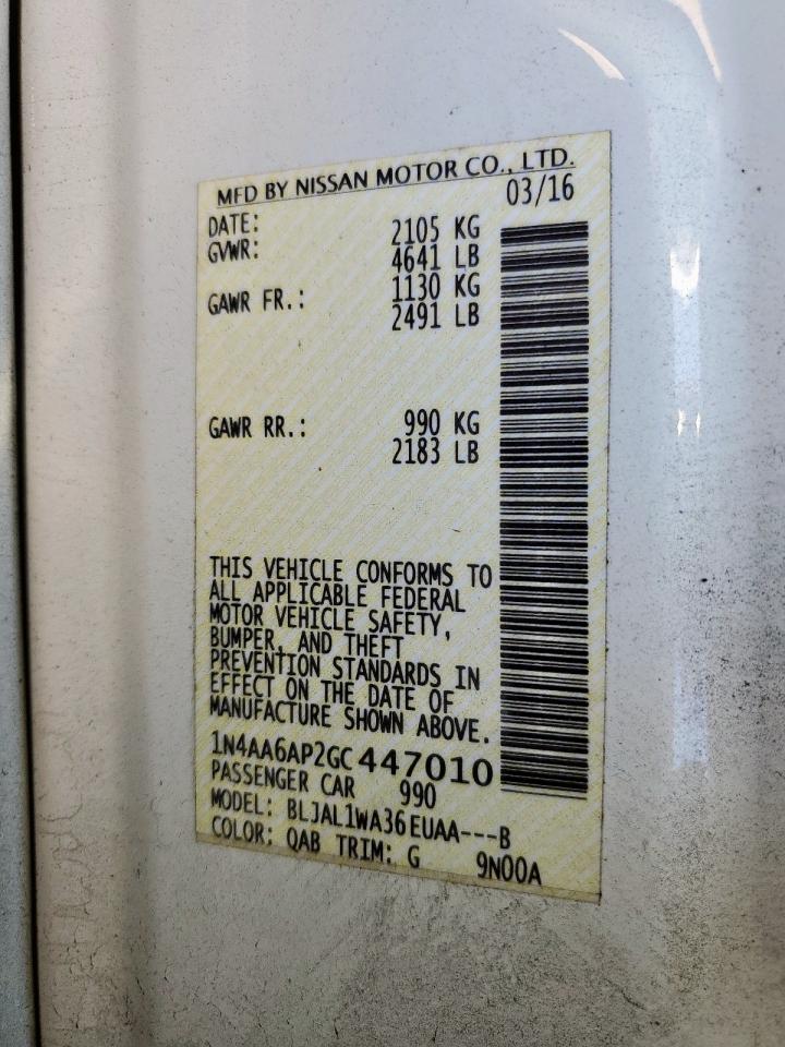 2016 Nissan Maxima 3.5S VIN: 1N4AA6AP2GC447010 Lot: 90953455