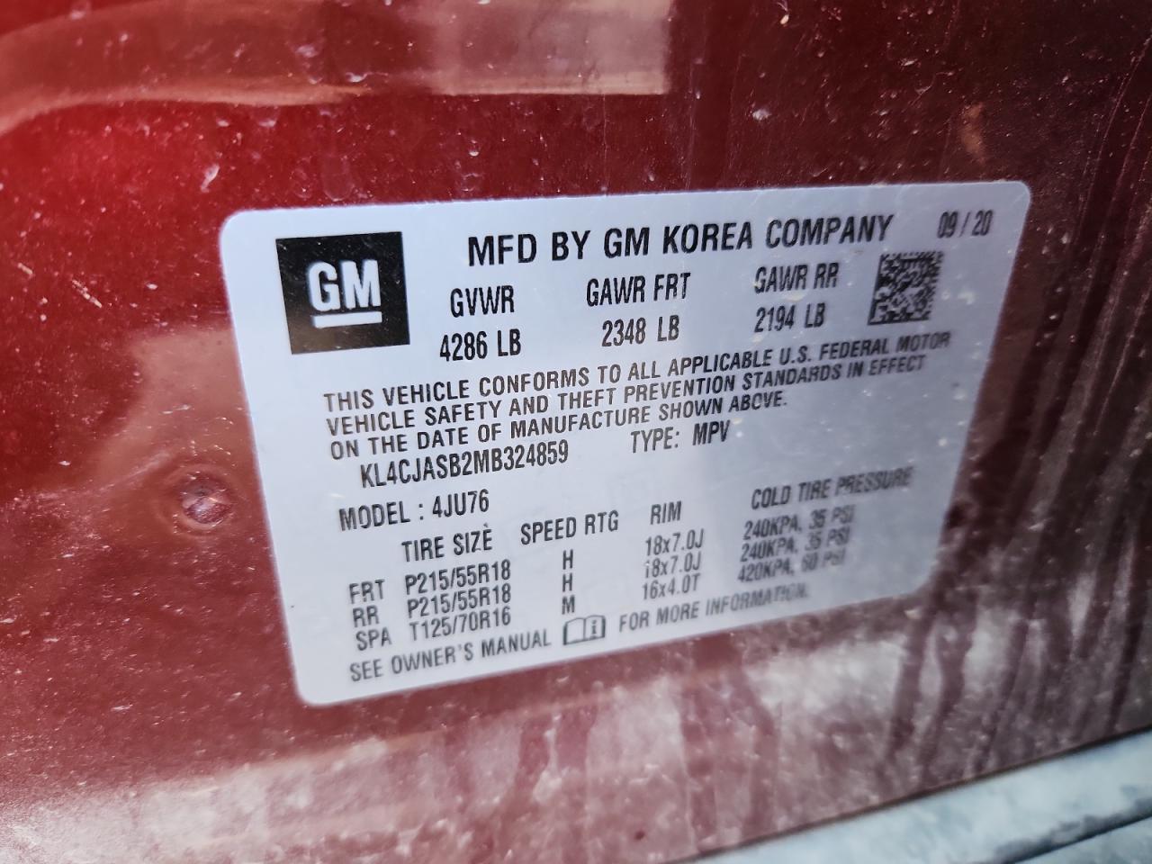 2021 Buick Encore Preferred VIN: KL4CJASB2MB324859 Lot: 87213465