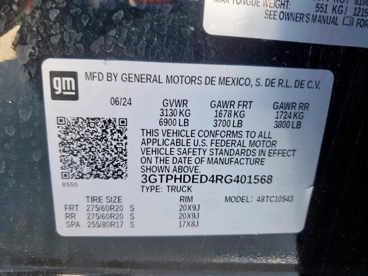 2024 GMC Sierra C1500 Slt VIN: 3GTPHDED4RG401568 Lot: 90259295